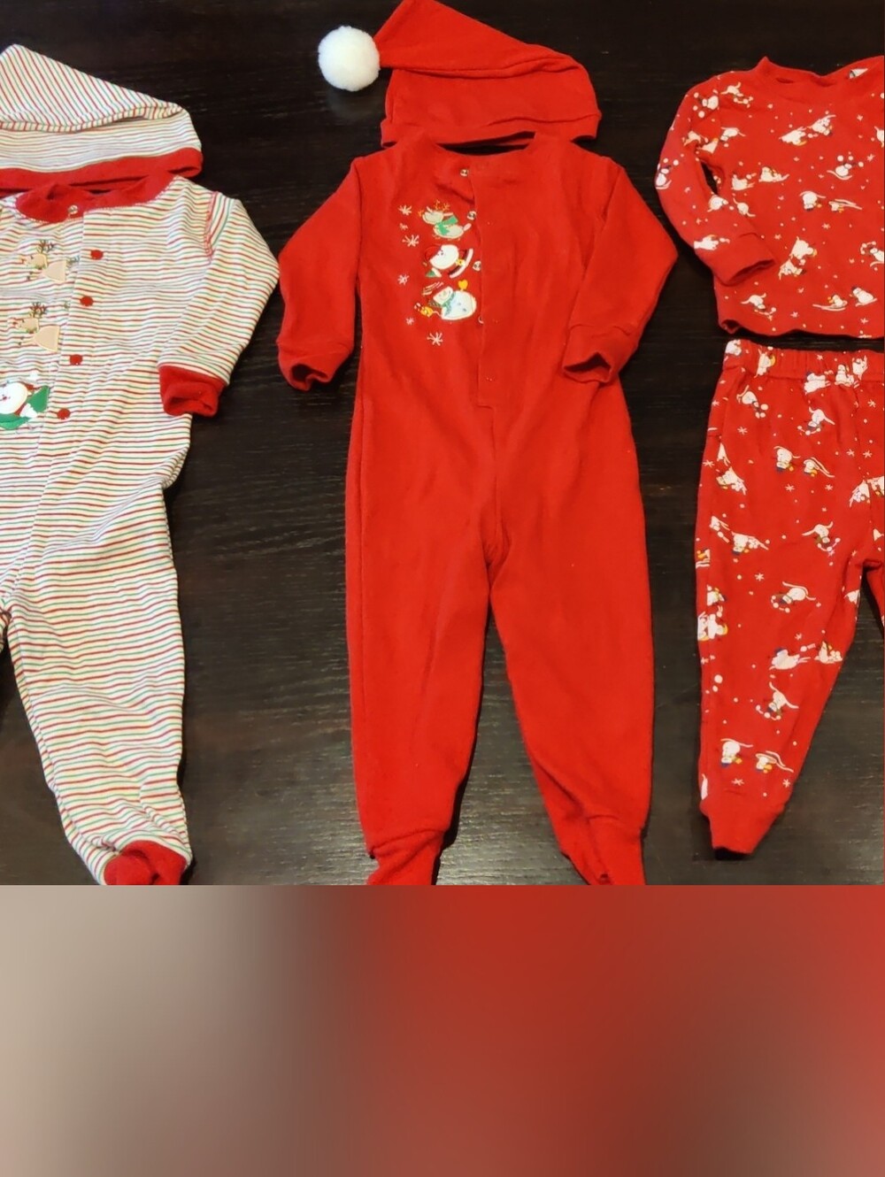 Lot Of 3 Miniwear Red and White Holiday Sleepsuits - Pajamas